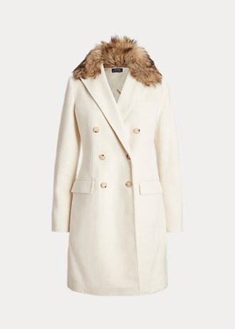 Krämfärgade dam Ralph Lauren fuskpälskrage dubbelknäppt kappor