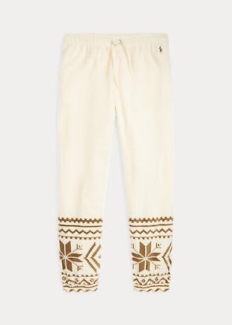Krämfärgade dam Ralph Lauren Snowflake-motiv fleece träningsbyxor