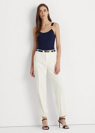 Krämfärgade dam Ralph Lauren Stretch Cady avsmalnande byxor