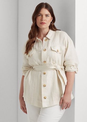 Krämfärgade jackor i linne från Ralph Lauren med bälte, fiskben Krämfärgade jackor i linne från Ralph Lauren med bälte, fiskben