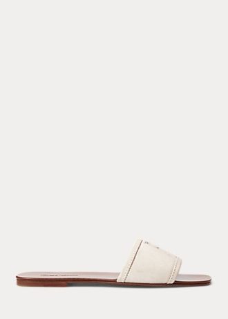 Krämfärgade Ralph Lauren Andela sandaler i kalvmocka för kvinnor