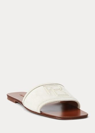 Krämfärgade Ralph Lauren Andela sandaler i kalvmocka för kvinnor