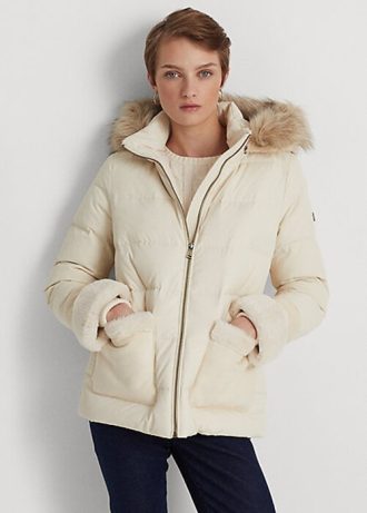 Krämfärgade Ralph Lauren fuskpäls för kvinnor för kvinnor