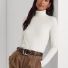 Krämfärgade Ralph Lauren Jersey-tröjor med turtleneck för kvinnor Krämfärgade Ralph Lauren Jersey-tröjor med turtleneck för kvinnor