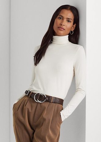 Krämfärgade Ralph Lauren Jersey-tröjor med turtleneck för kvinnor Krämfärgade Ralph Lauren Jersey-tröjor med turtleneck för kvinnor