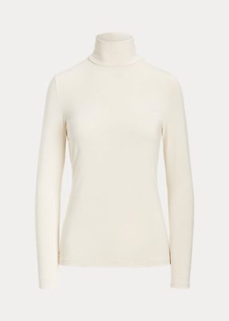 Krämfärgade Ralph Lauren Jersey-tröjor med turtleneck för kvinnor Krämfärgade Ralph Lauren Jersey-tröjor med turtleneck för kvinnor