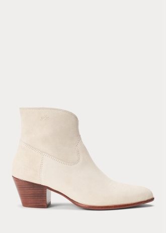 Krämfärgade Ralph Lauren Lucille Stövlar i kalvskinn och mocka för kvinnor