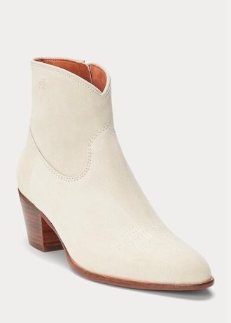 Krämfärgade Ralph Lauren Lucille Stövlar i kalvskinn och mocka för kvinnor