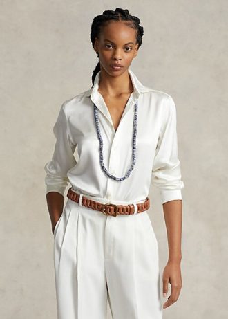Krämfärgade Ralph Lauren Mulberry Silk Shir-skjortor för kvinnor Krämfärgade Ralph Lauren Mulberry Silk Shir-skjortor för kvinnor