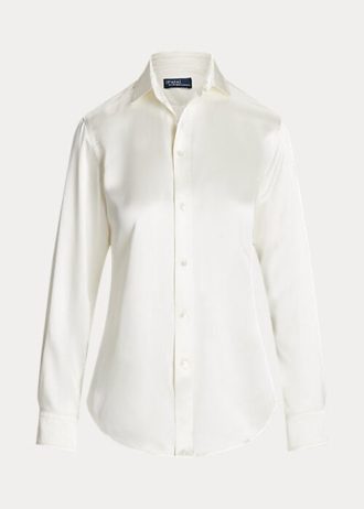 Krämfärgade Ralph Lauren Mulberry Silk Shir-skjortor för kvinnor Krämfärgade Ralph Lauren Mulberry Silk Shir-skjortor för kvinnor