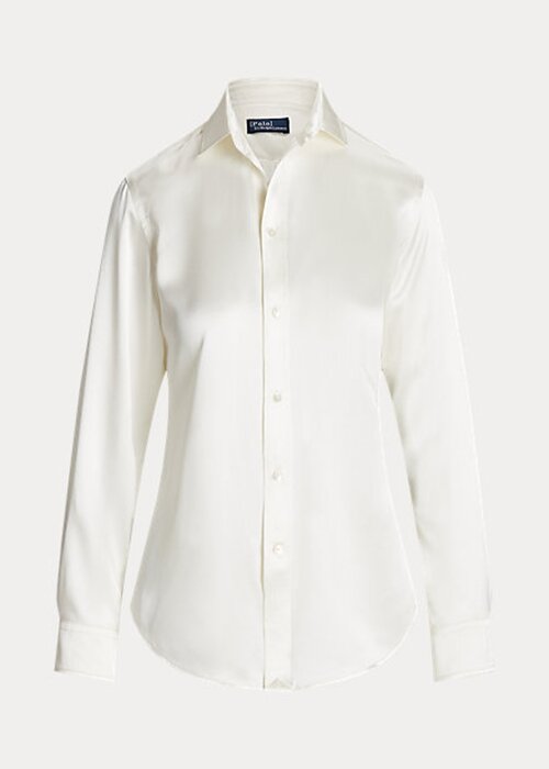 Krämfärgade Ralph Lauren Mulberry Silk Shir-skjortor för kvinnor Krämfärgade Ralph Lauren Mulberry Silk Shir-skjortor för kvinnor