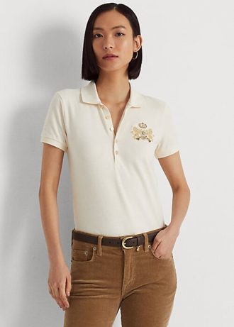 Krämfärgade Ralph Lauren Piképikétröjor med pärlor, dam Krämfärgade Ralph Lauren Piképikétröjor med pärlor, dam