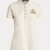 Krämfärgade Ralph Lauren Piképikétröjor med pärlor, dam Krämfärgade Ralph Lauren Piképikétröjor med pärlor, dam