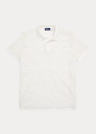 Krämfärgade Ralph Lauren pikétröjor med geometrisk spets för kvinnor