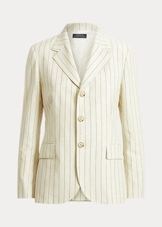 Krämfärgade Ralph Lauren Pinstripe bomull-linne-ull blazers för kvinnor