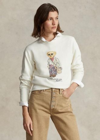 Krämfärgade Ralph Lauren Polo Bear Fleece sweatshirts med rund hals