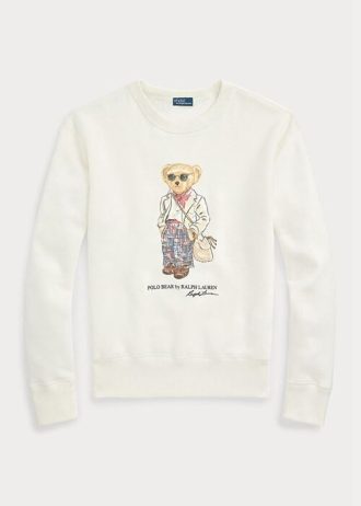 Krämfärgade Ralph Lauren Polo Bear Fleece sweatshirts med rund hals