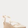 Krämfärgade Ralph Lauren Ralph Lauren Fringe-Trim Canvas Wedge Flat Shoes Krämfärgade Ralph Lauren Ralph Lauren Fringe-Trim Canvas Wedge Flat Shoes