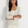 Krämfärgade Ralph Lauren-randiga Henley-toppar i bomullsblandning för kvinnor