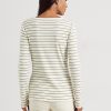 Krämfärgade Ralph Lauren-randiga Henley-toppar i bomullsblandning för kvinnor