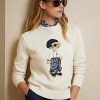 Krämfärgade Ralph Lauren Sarong Bear Jersey-tröjor för kvinnor Krämfärgade Ralph Lauren Sarong Bear Jersey-tröjor för kvinnor