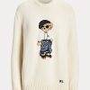 Krämfärgade Ralph Lauren Sarong Bear Jersey-tröjor för kvinnor Krämfärgade Ralph Lauren Sarong Bear Jersey-tröjor för kvinnor