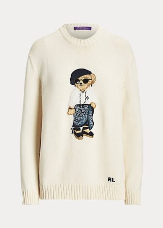 Krämfärgade Ralph Lauren Sarong Bear Jersey-tröjor för kvinnor Krämfärgade Ralph Lauren Sarong Bear Jersey-tröjor för kvinnor