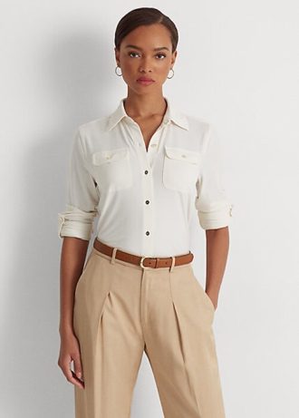 Krämfärgade Ralph Lauren Stretch Jersey-skjortor för kvinnor