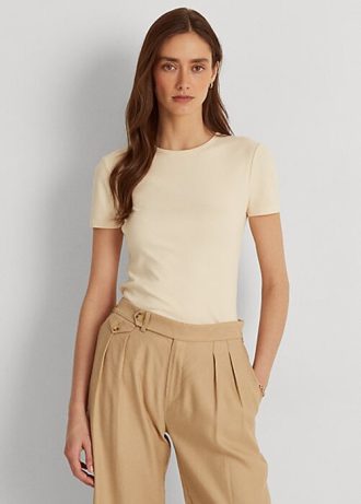 Krämfärgade Ralph Lauren T-shirts i stretchig bomull för kvinnor Krämfärgade Ralph Lauren T-shirts i stretchig bomull för kvinnor