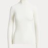 Krämfärgade Ralph Lauren-tröjor med stretchig ribbad turtleneck för kvinnor Krämfärgade Ralph Lauren-tröjor med stretchig ribbad turtleneck för kvinnor
