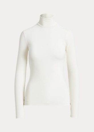 Krämfärgade Ralph Lauren-tröjor med stretchig ribbad turtleneck för kvinnor