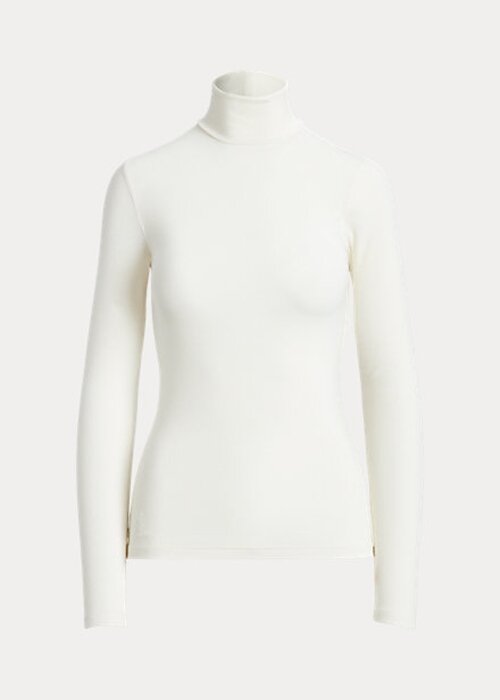 Krämfärgade Ralph Lauren-tröjor med stretchig ribbad turtleneck för kvinnor Krämfärgade Ralph Lauren-tröjor med stretchig ribbad turtleneck för kvinnor