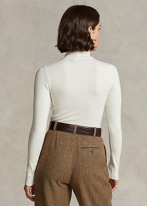 Krämfärgade Ralph Lauren-tröjor med stretchig ribbad turtleneck för kvinnor Krämfärgade Ralph Lauren-tröjor med stretchig ribbad turtleneck för kvinnor