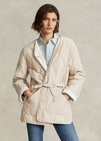 Krämfärgade Ralph Lauren Vändbara Quiltade Ripstop-jackor för kvinnor