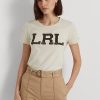 Krämfärgade T-shirts från Ralph Lauren med pärllogotyp för kvinnor Krämfärgade T-shirts från Ralph Lauren med pärllogotyp för kvinnor