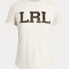 Krämfärgade T-shirts från Ralph Lauren med pärllogotyp för kvinnor Krämfärgade T-shirts från Ralph Lauren med pärllogotyp för kvinnor