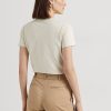 Krämfärgade T-shirts från Ralph Lauren med pärllogotyp för kvinnor Krämfärgade T-shirts från Ralph Lauren med pärllogotyp för kvinnor