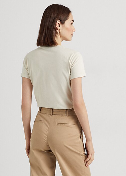 Krämfärgade T-shirts från Ralph Lauren med pärllogotyp för kvinnor Krämfärgade T-shirts från Ralph Lauren med pärllogotyp för kvinnor