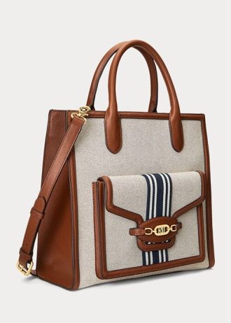 Lauren Tan/Navy Dam Ralph Lauren Canvas Stora Symone Tygpåsar