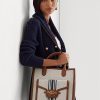 Lauren Tan/Navy Dam Ralph Lauren Canvas Stora Symone Tygpåsar Lauren Tan/Navy Dam Ralph Lauren Canvas Stora Symone Tygpåsar