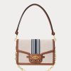 Lauren Tan /Navy Dam Ralph Lauren Randig Canvas Medium Handväska Lauren Tan /Navy Dam Ralph Lauren Randig Canvas Medium Handväska