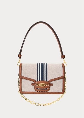 Lauren Tan /Navy Dam Ralph Lauren Randig Canvas Medium Handväska