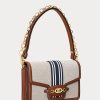 Lauren Tan /Navy Dam Ralph Lauren Randig Canvas Medium Handväska Lauren Tan /Navy Dam Ralph Lauren Randig Canvas Medium Handväska