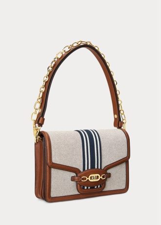 Lauren Tan /Navy Dam Ralph Lauren Randig Canvas Medium Handväska
