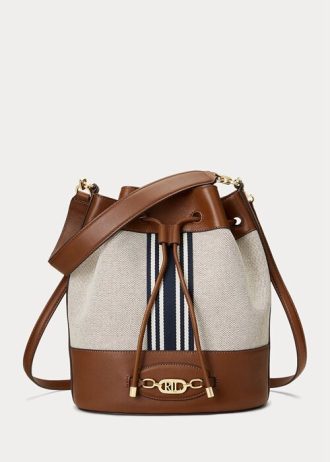 Lauren Tan/ Navy Stripe Dam Ralph Lauren Canvas Stor Andie-handväska