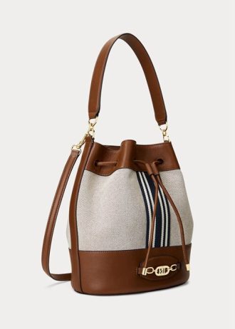 Lauren Tan/ Navy Stripe Dam Ralph Lauren Canvas Stor Andie-handväska