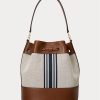 Lauren Tan/ Navy Stripe Dam Ralph Lauren Canvas Stor Andie-handväska Lauren Tan/ Navy Stripe Dam Ralph Lauren Canvas Stor Andie-handväska