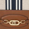 Lauren Tan/ Navy Stripe Dam Ralph Lauren Canvas Stor Andie-handväska Lauren Tan/ Navy Stripe Dam Ralph Lauren Canvas Stor Andie-handväska