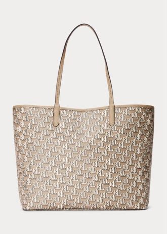 Light Camel Dam Ralph Lauren Coated Canvas Medium Collins Tote Bags