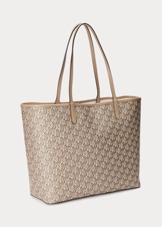 Light Camel Dam Ralph Lauren Coated Canvas Medium Collins Tote Bags